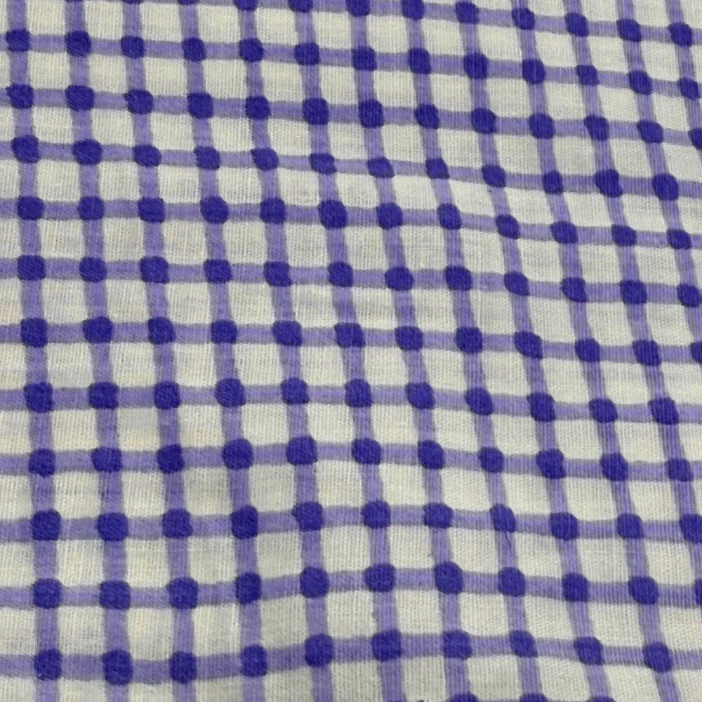 Gingham Polka Dot Fabric Remnant Purple White 2.25 Yards Cotton Blend